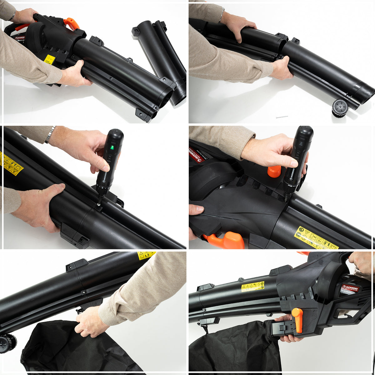 Souffleur de feuilles électrique JACKMEND avec sac de collecte de 35 L - 3000 W filaire, vitesse de l'air 270 km/h - 15 000 tr/min
