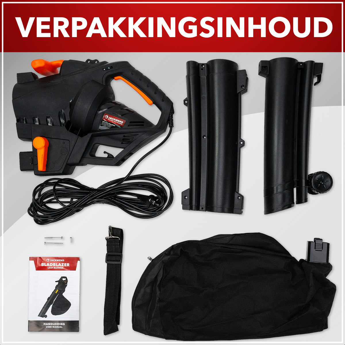 Souffleur de feuilles électrique JACKMEND avec sac de collecte de 35 L - 3000 W filaire, vitesse de l'air 270 km/h - 15 000 tr/min