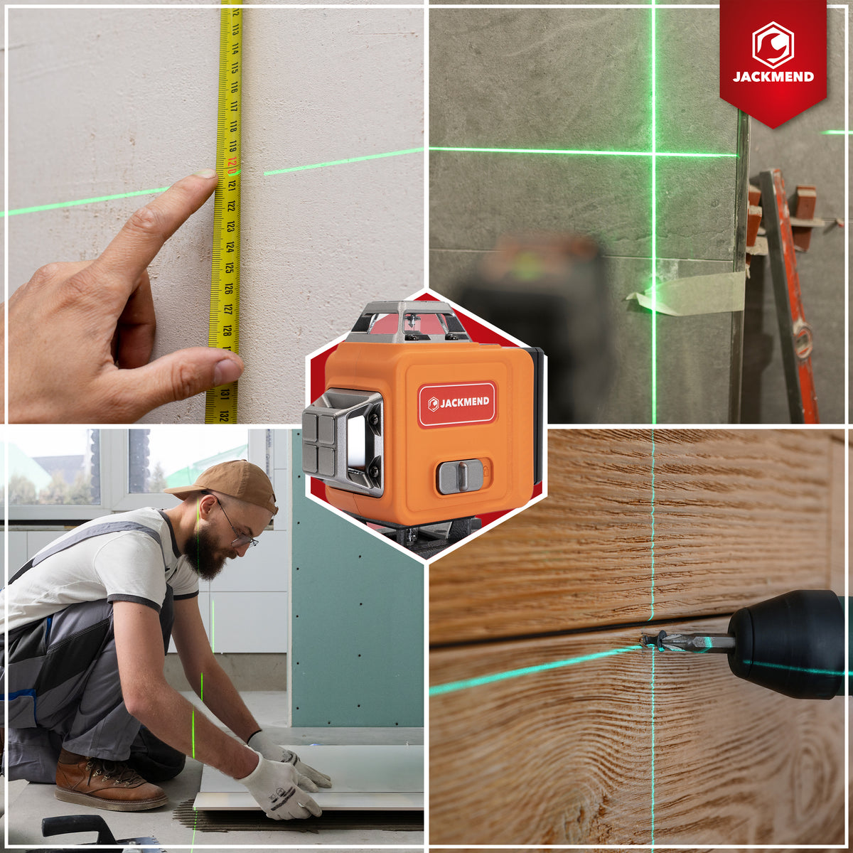 Laser croix 4D JACKMEND avec trépied de 5,5 m, 4 à 16 lignes - portée de 50 mètres