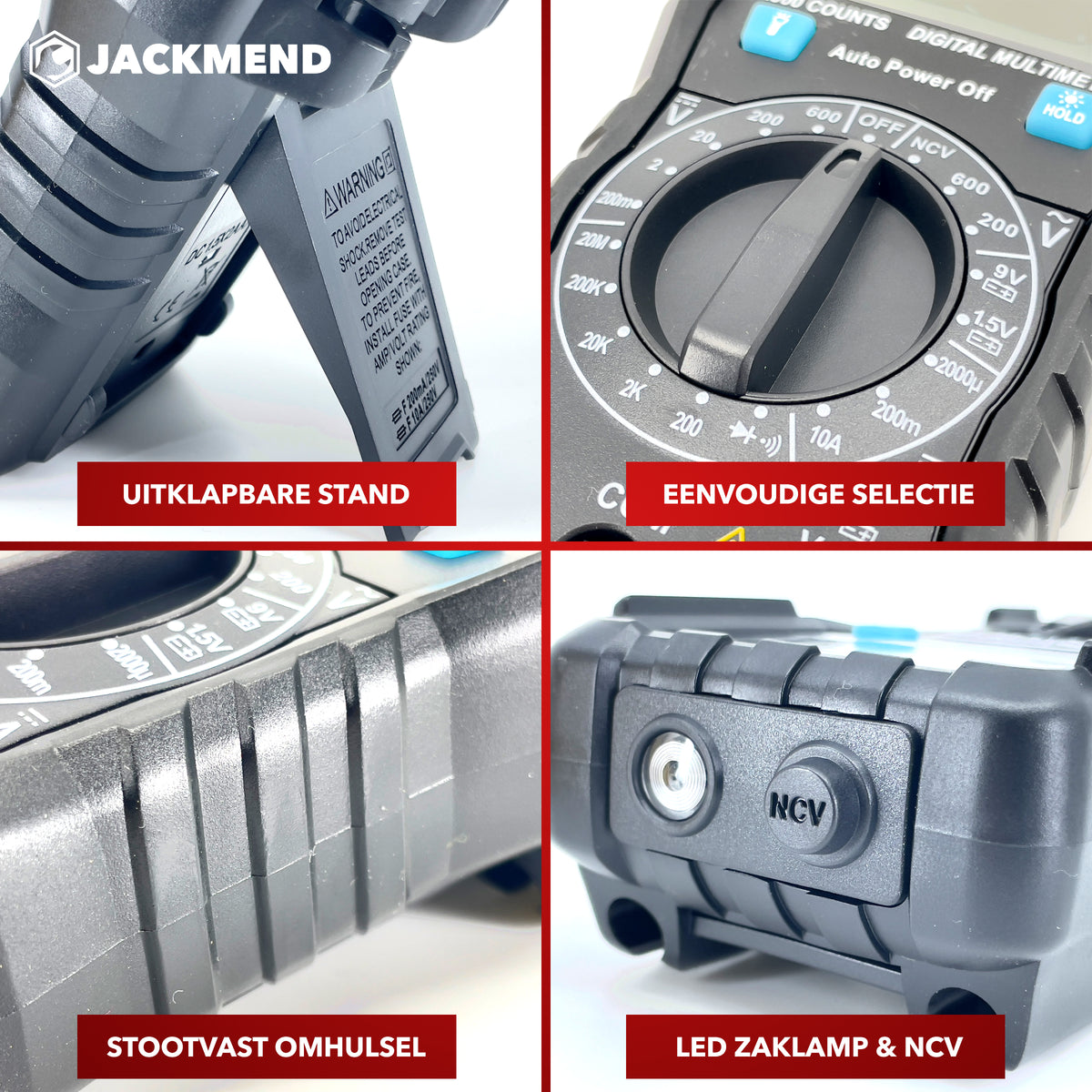 Multimètre numérique JACKMEND - Voltmètre intelligent avec lampe torche LED - Mesure de tension AC / DC - Voltmètre - Multimètre