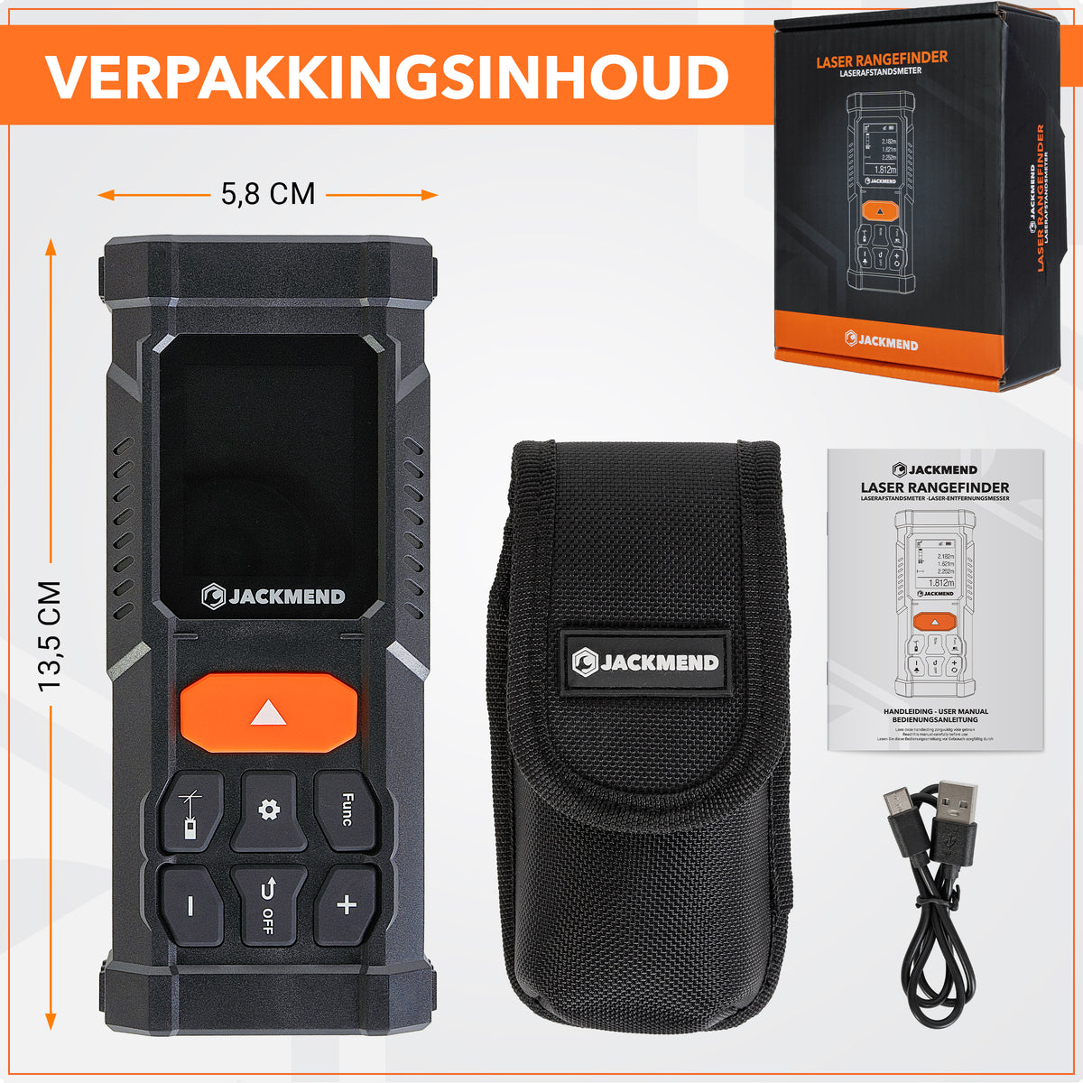 JACKMEND Laserafstandsmeter 200 Meter bereik - Met Hellingmeter, Pythagoras en Markeerlaser