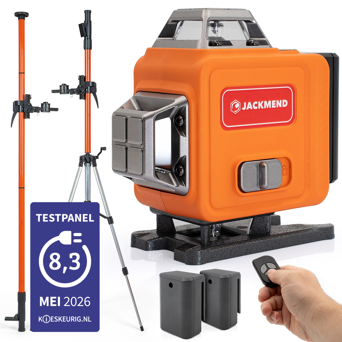 Laser croix 4D JACKMEND avec trépied de 5,5 m, 4 à 16 lignes - portée de 50 mètres